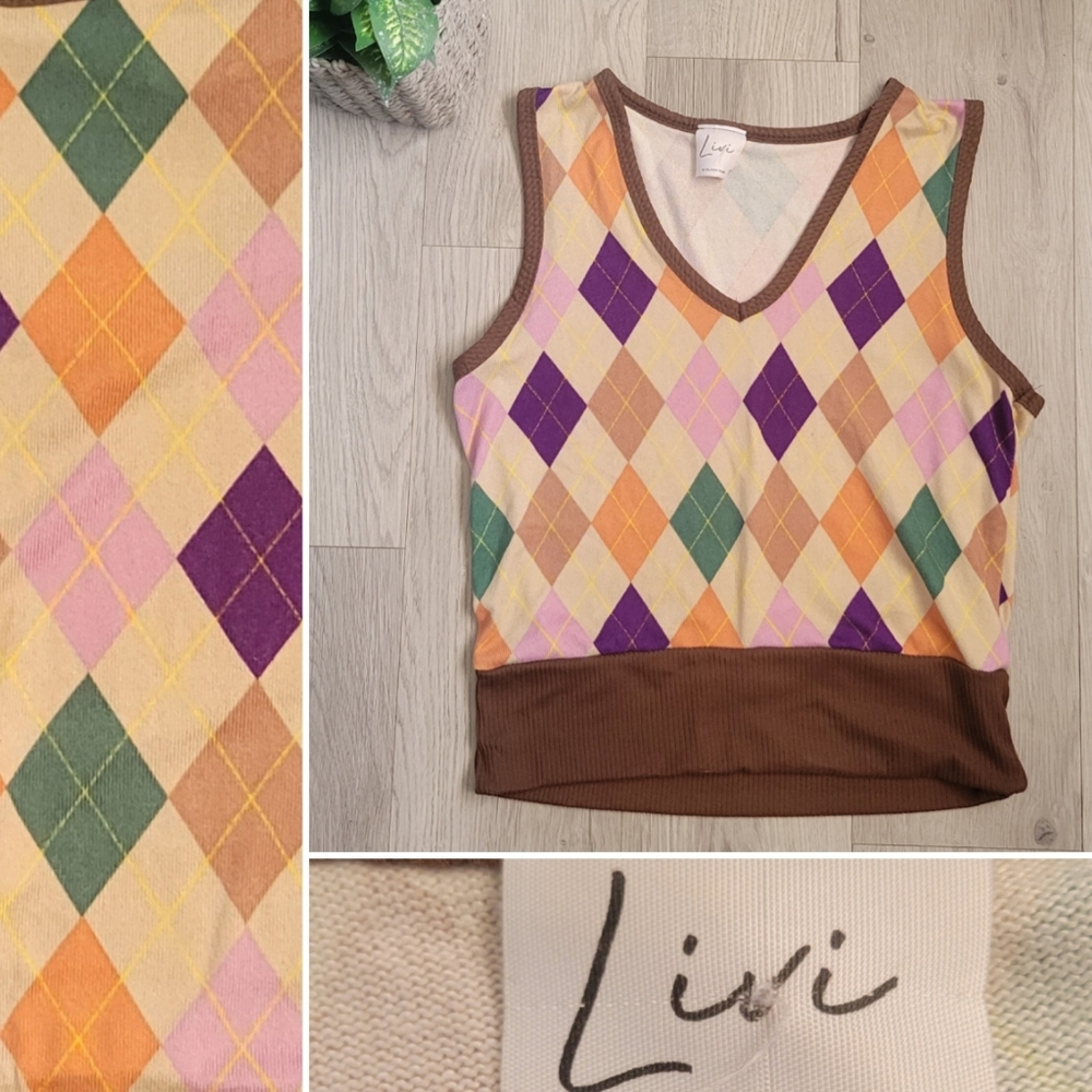Livi by Olivia Rae Argyle Knit Multicolored Sweater Vest, Women's S